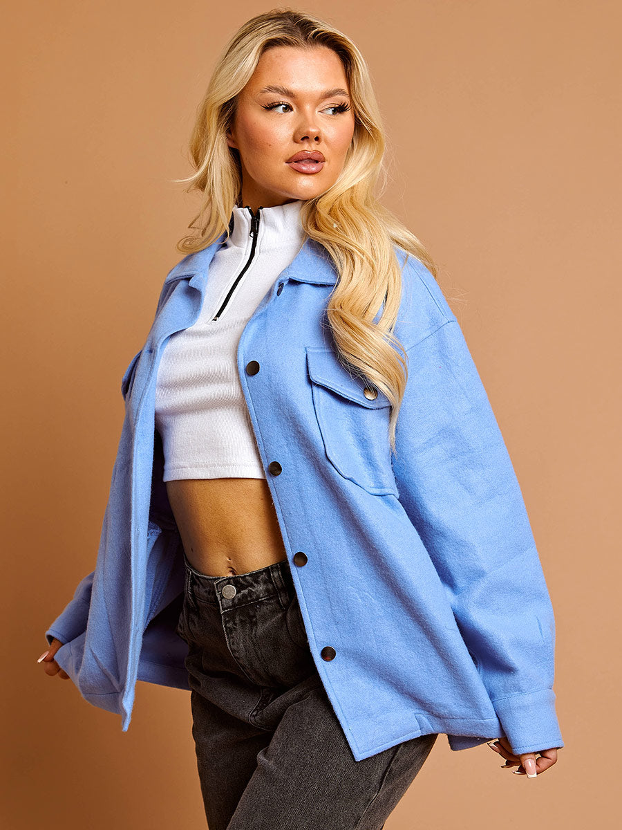 Plain Classic Thick Shirt Jacket Shacket