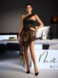 Raelira One Shoulder Lace Leopard Maxi Dress