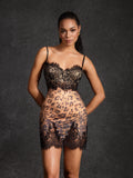 Raelira Spaghetti Lace Leopard Mini Dress