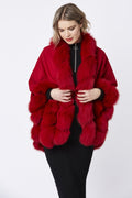 Red Evelyn Cashmere Cape with Fox Fur Trim