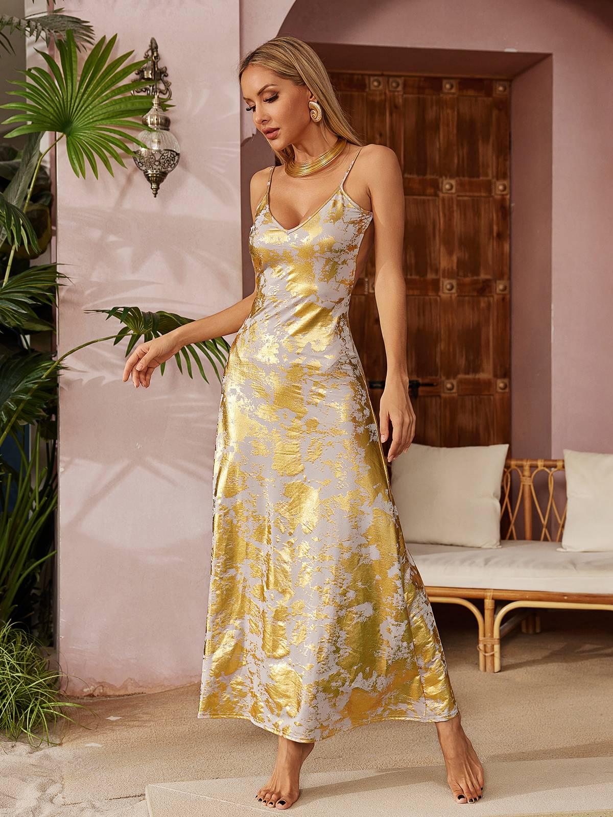 Remiel Backless Meatllic Maxi Dress