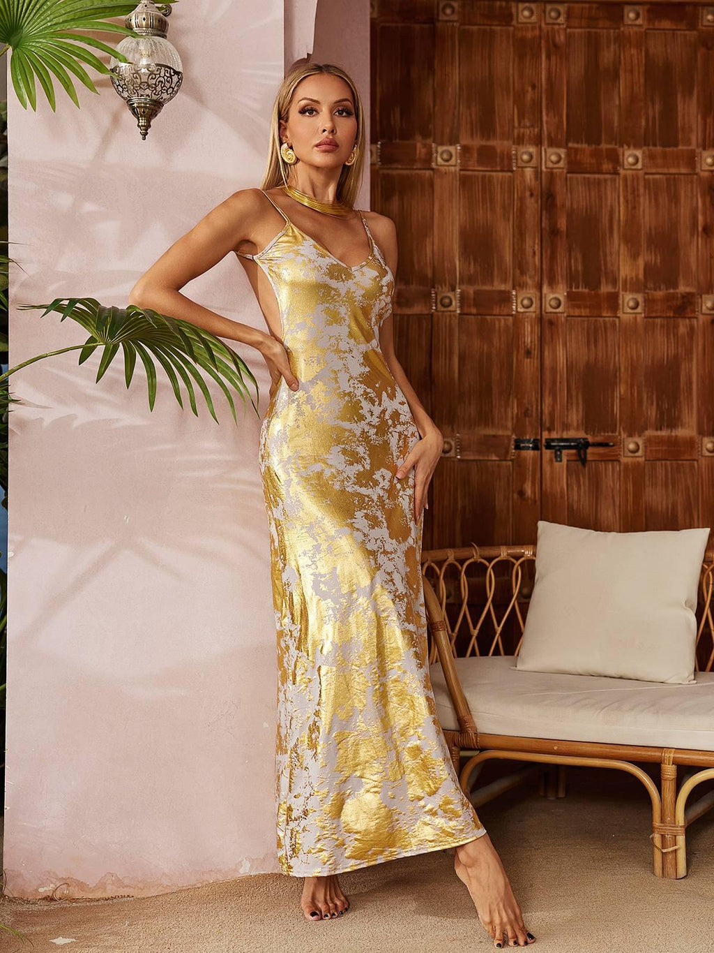 Remiel Backless Meatllic Maxi Dress