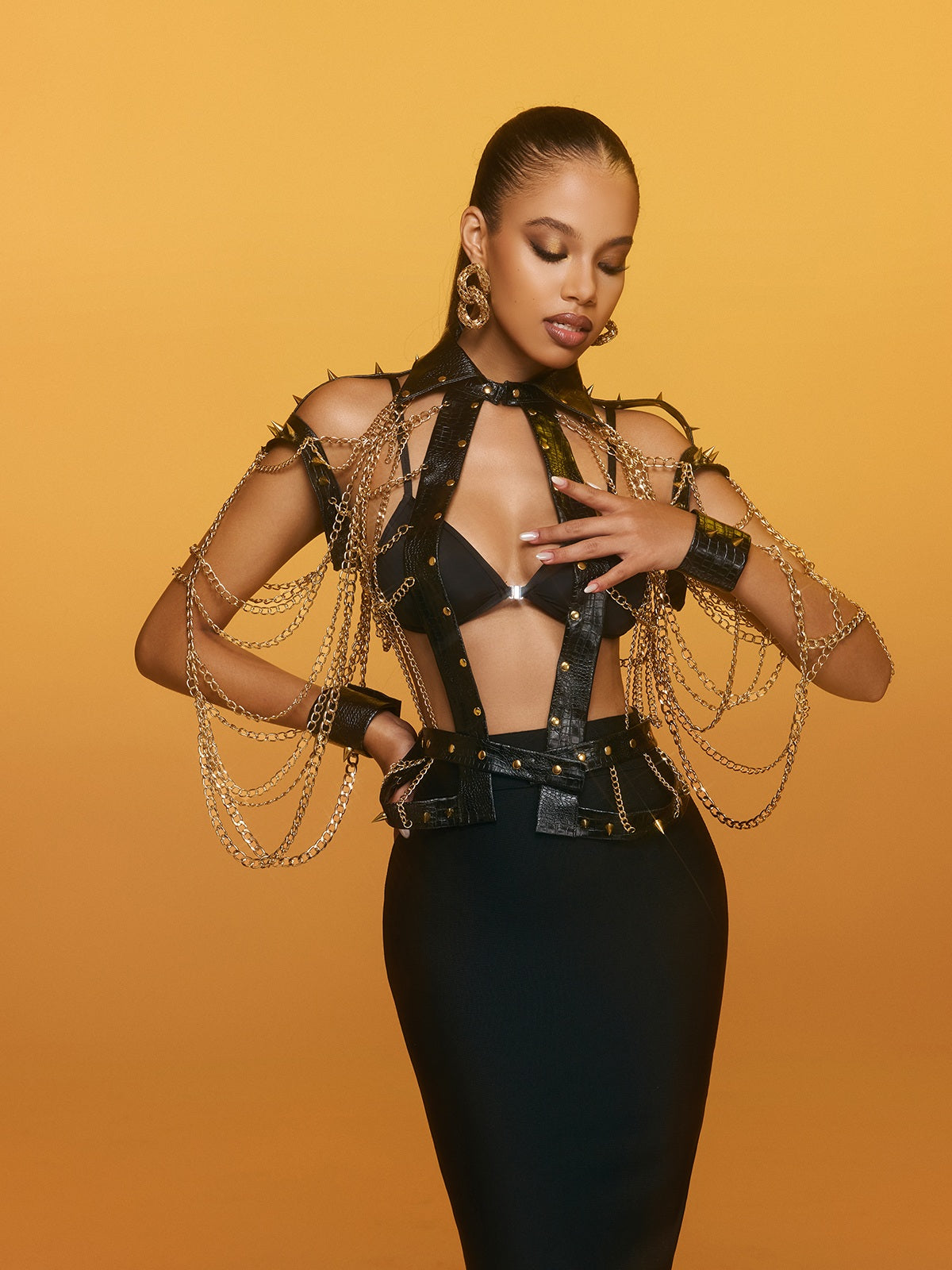 Renaud Spike Leather Chain Top