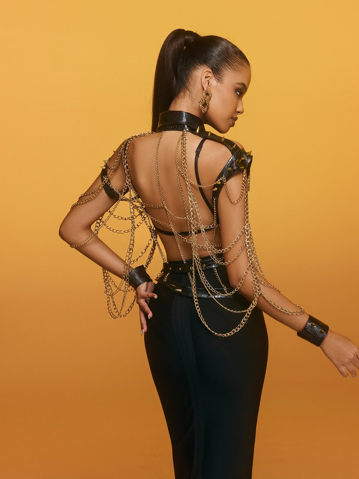 Renaud Spike Leather Chain Top