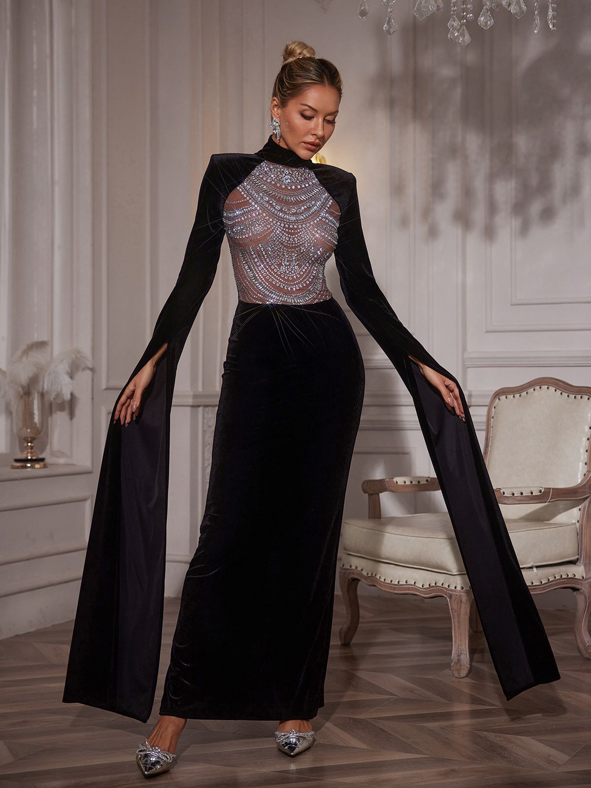 Reon Rhinestone Velvet Maxi Dress