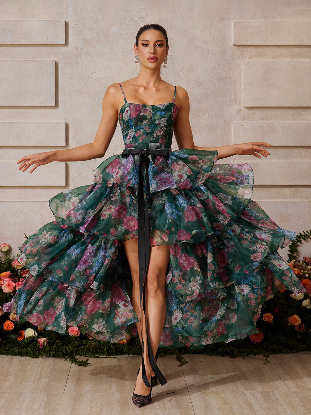 Rhyveth Spaghetti Floral Printed Skirt Set