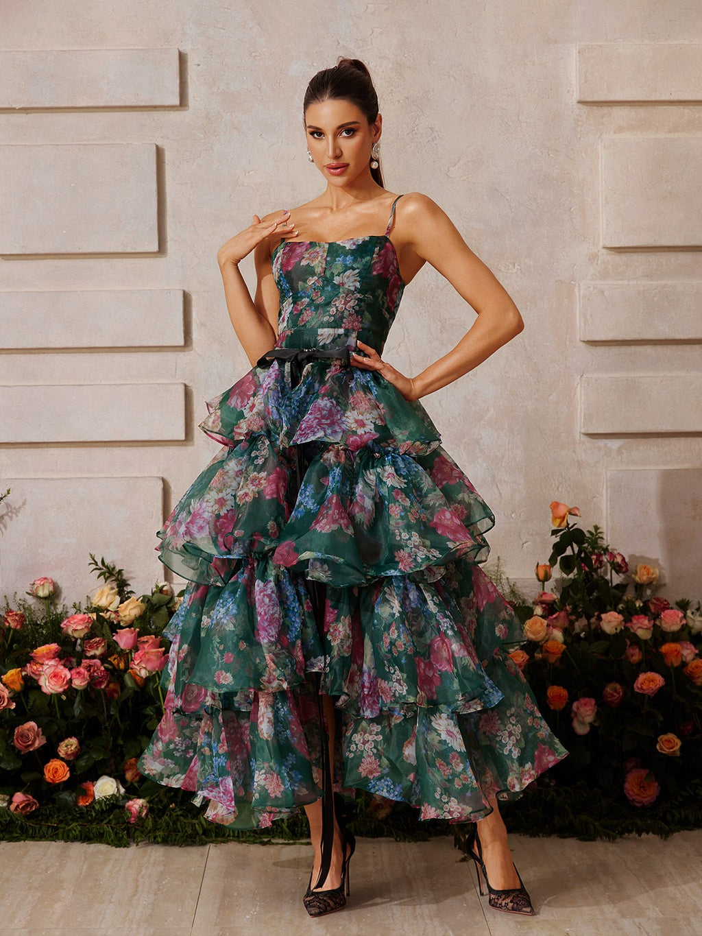 Rhyveth Spaghetti Floral Printed Skirt Set