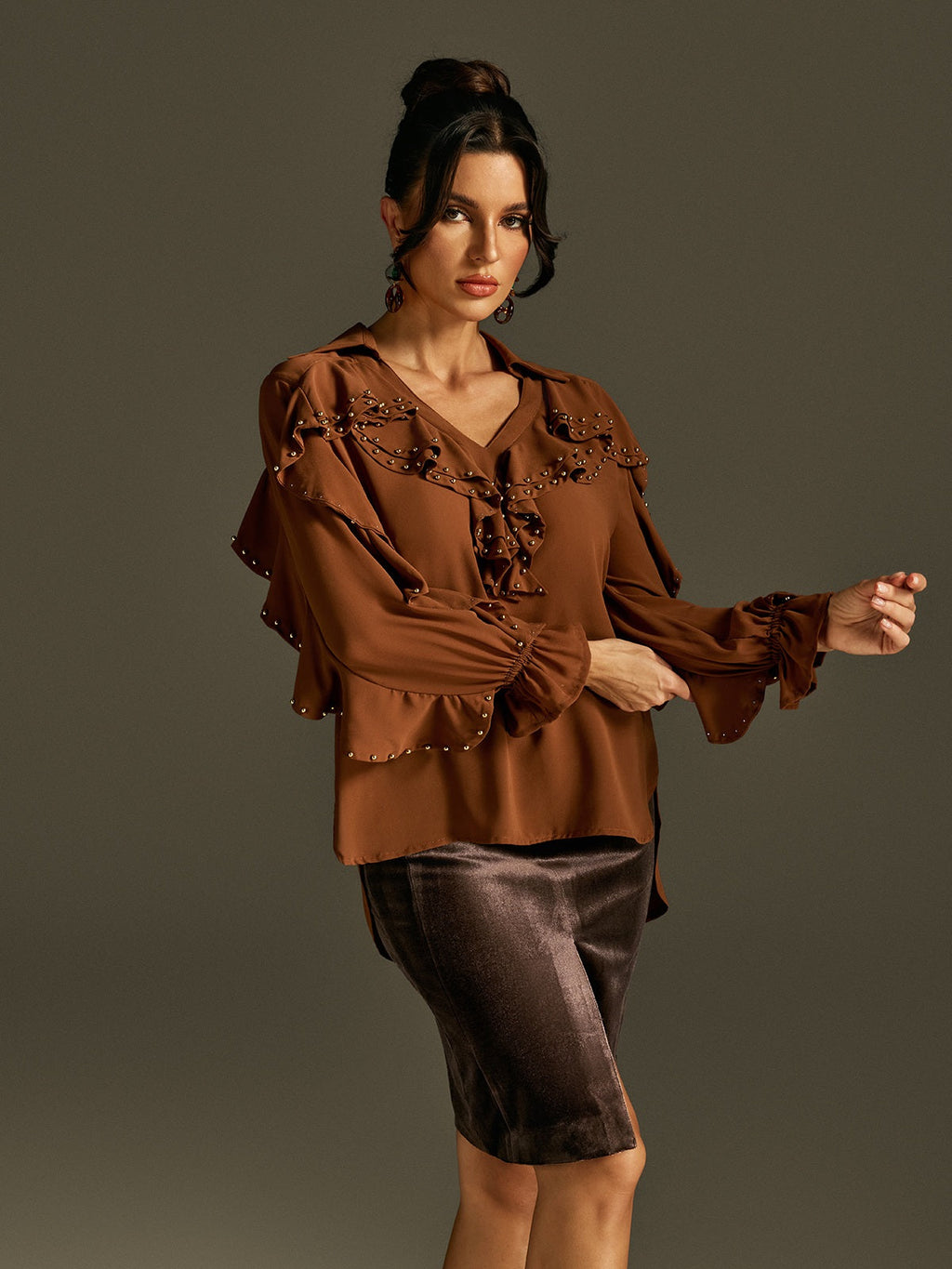 Rogier Flare Sleeve Ruffle Top