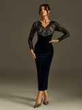 Rojelio Long Sleeve Lace Velvet Dress
