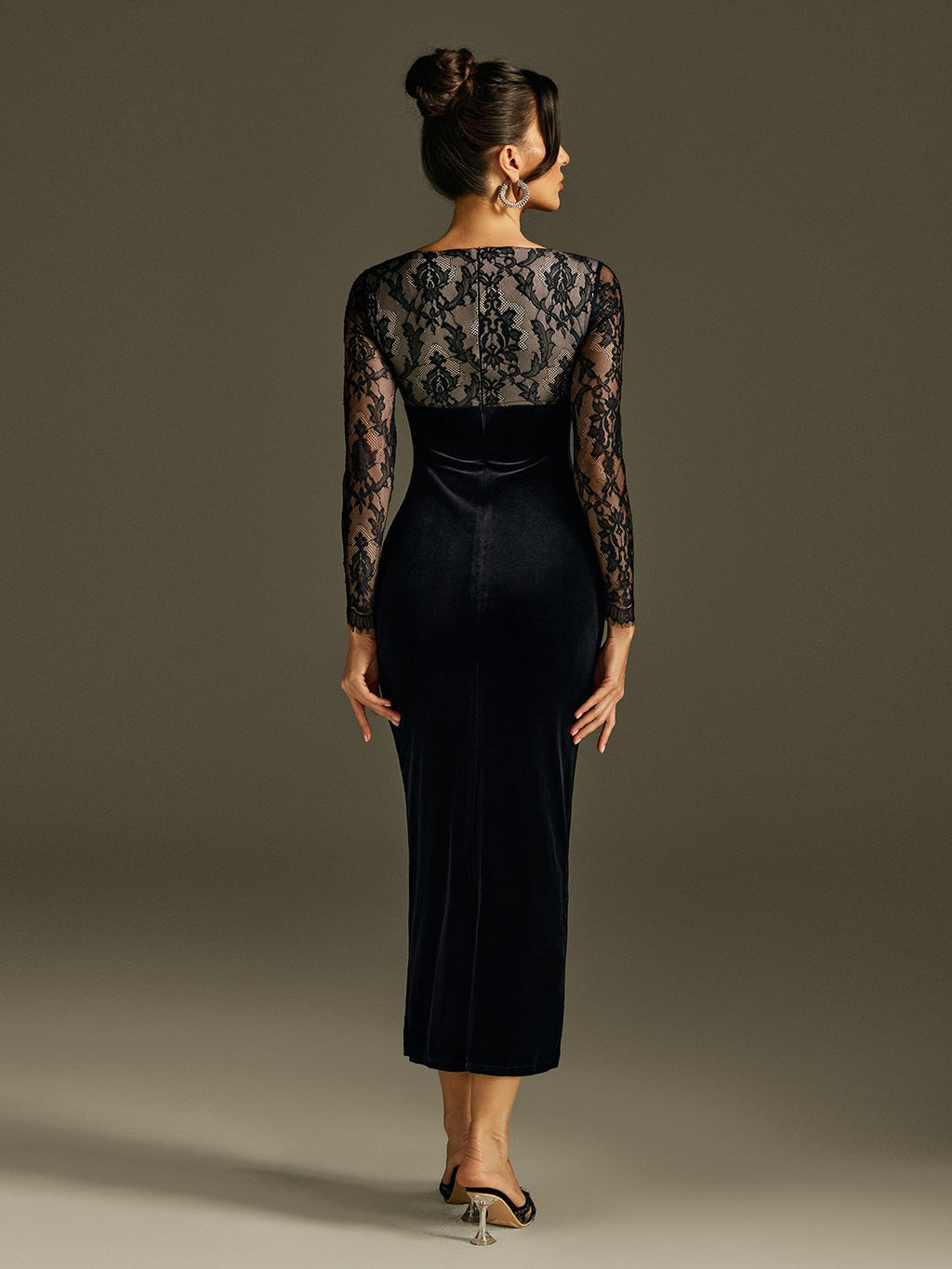 Rojelio Long Sleeve Lace Velvet Dress