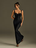 Ronna Spaghetti Lace Maxi Dress In Black
