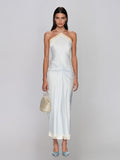 Ryndral Halterneck Lace Ruched Maxi Dress