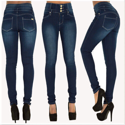 Womens Stretch Jeans Denim Jeggings High Waist Stretchy Skinny Slim Fit Pants UK