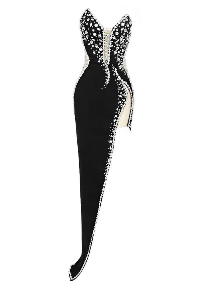 Sabine Strapless Embellished Bandage Dress In Black