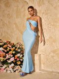 Saelvyn Halterneck Cutout Lace Up Maxi Dress