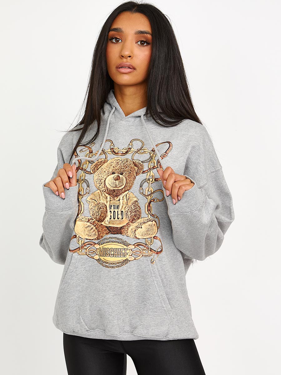 Mischief Teddy Graphic Print Hoodie
