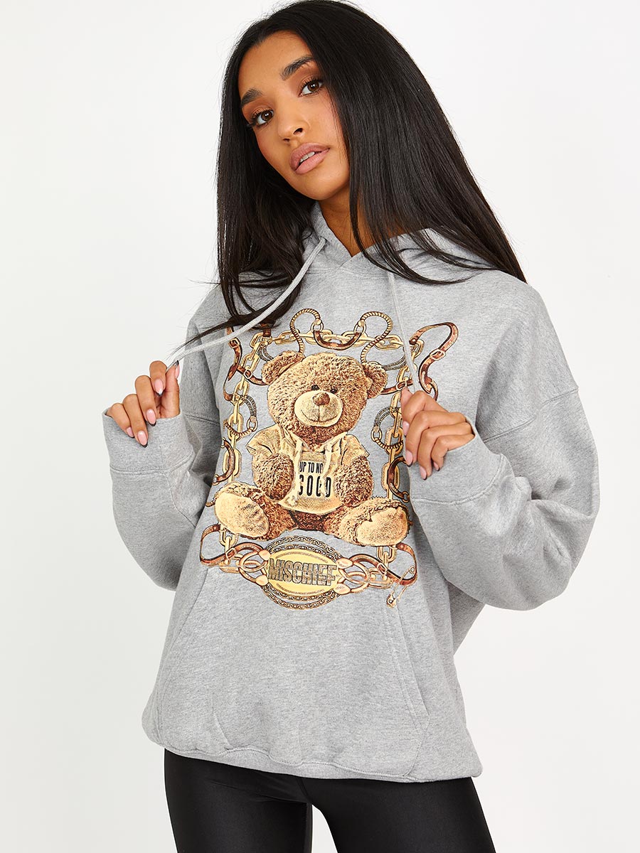 Mischief Teddy Graphic Print Hoodie