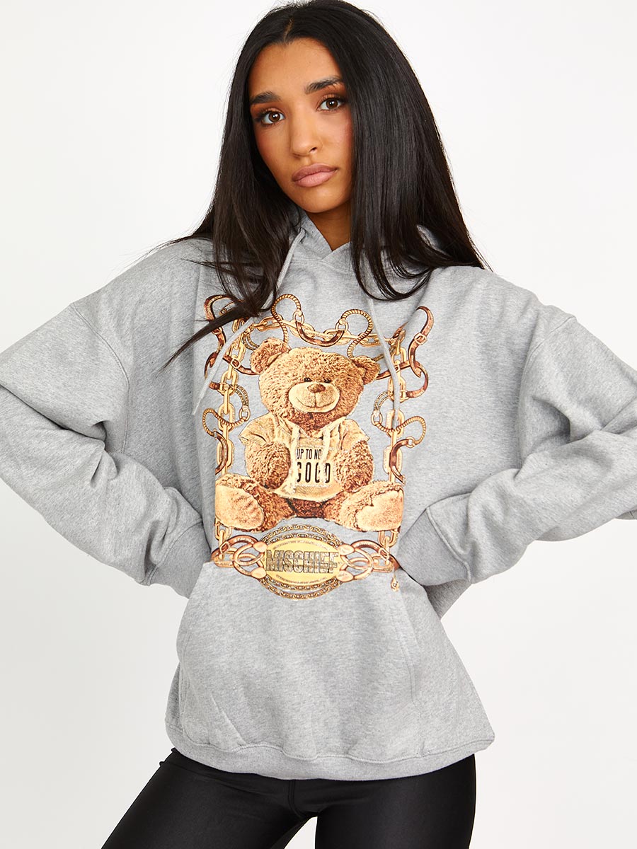 Mischief Teddy Graphic Print Hoodie