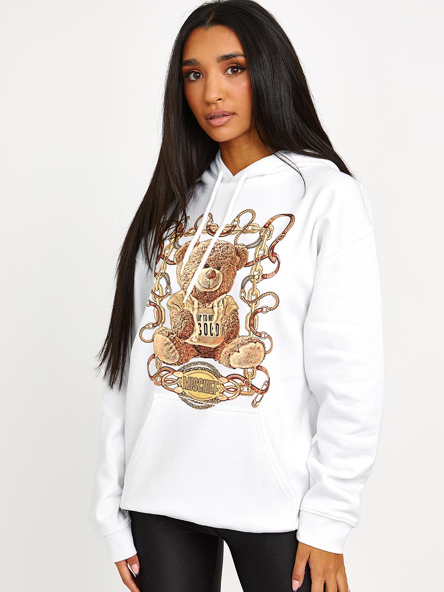 Mischief Teddy Graphic Print Hoodie