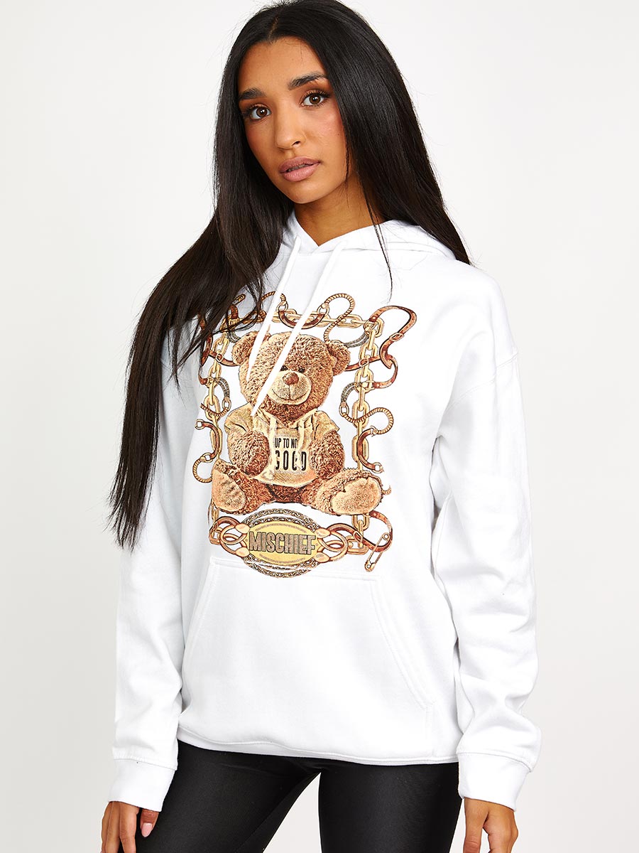 Mischief Teddy Graphic Print Hoodie