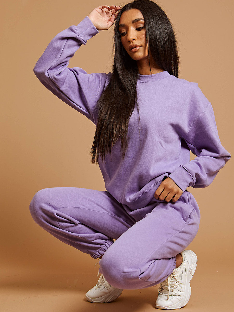 Oversized Plain Sweatshirt & Jogger Fleeced Co-ord