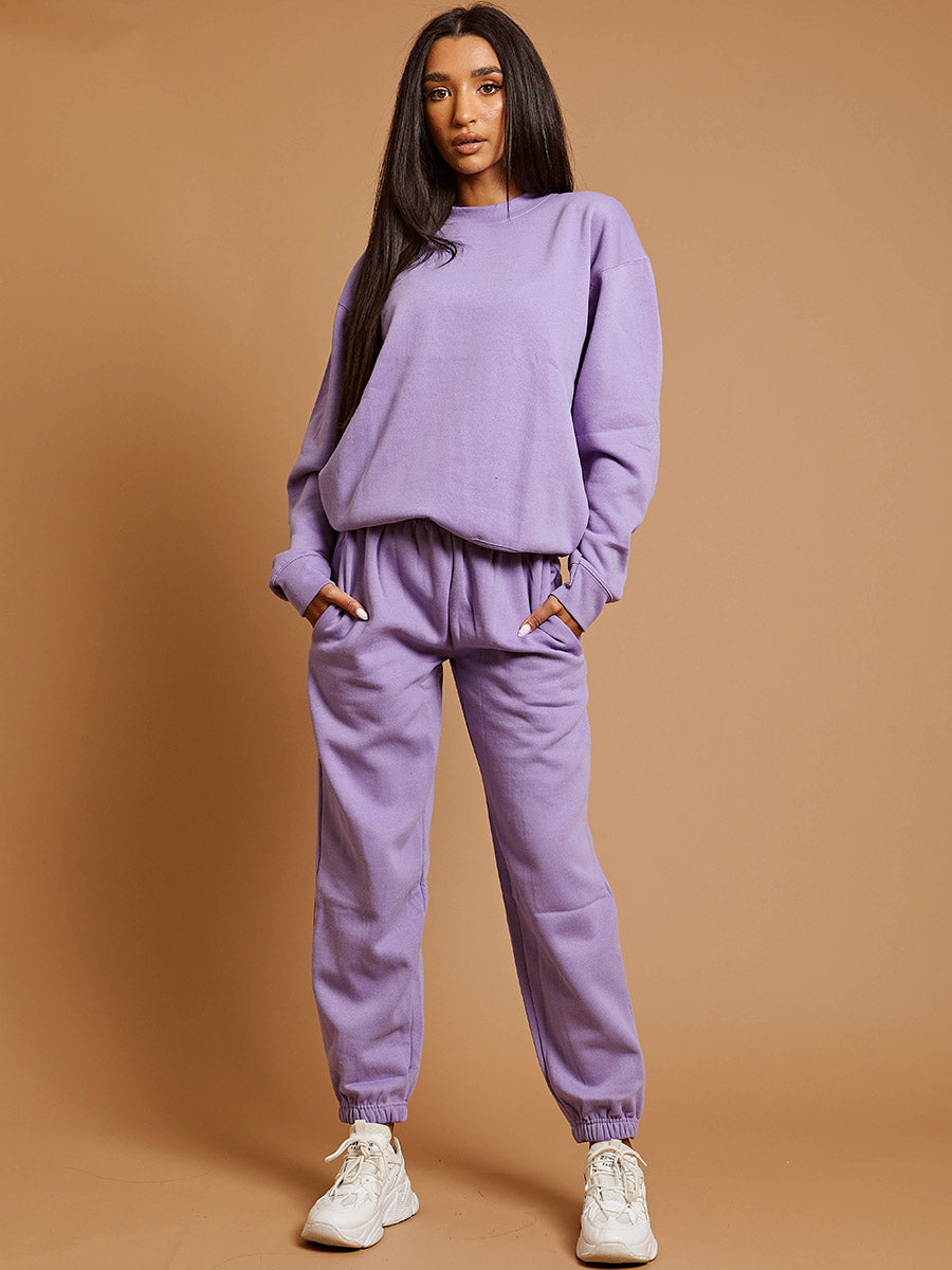 Oversized Plain Sweatshirt & Jogger Fleeced Co-ord