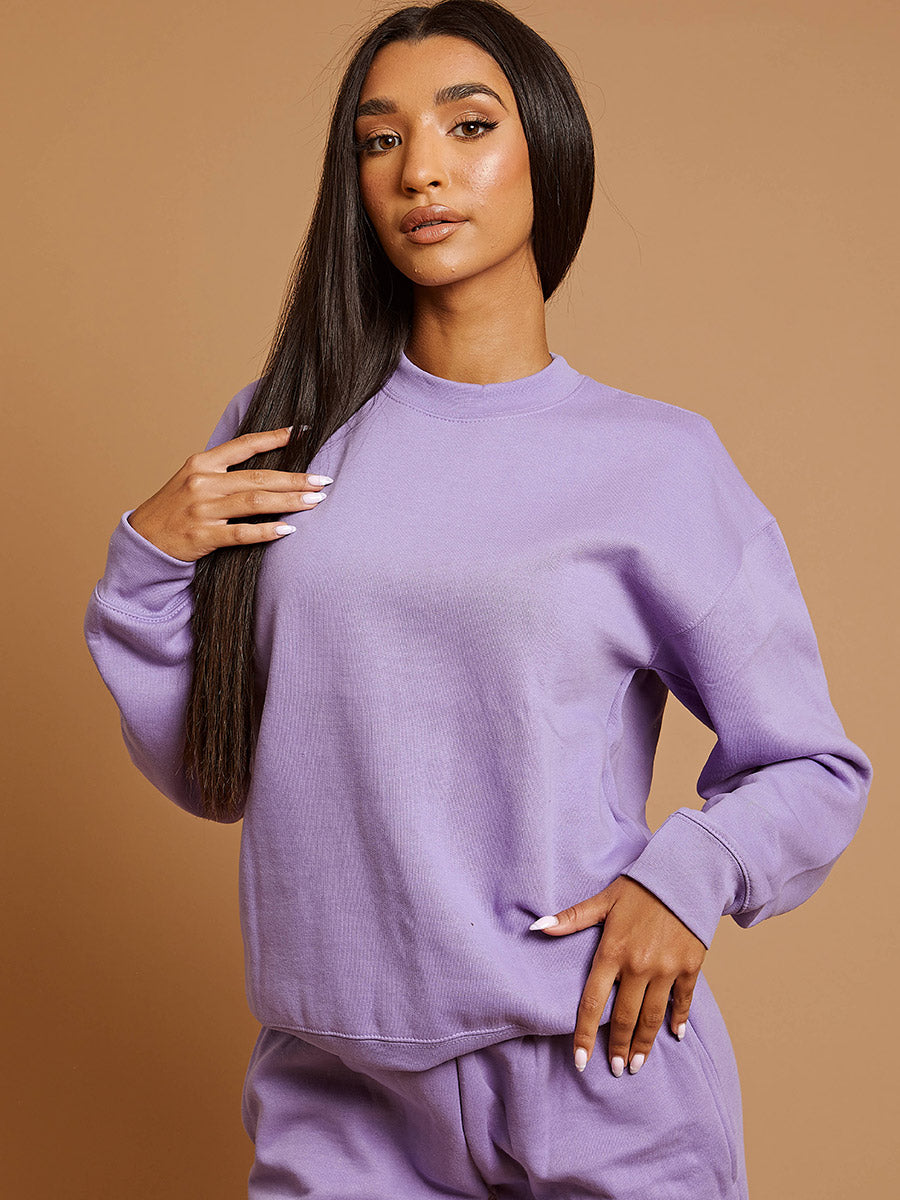 Oversized Plain Sweatshirt & Jogger Fleeced Co-ord