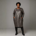 Pewter Metallic Loose Fit Dipped Hem Pocket Dress