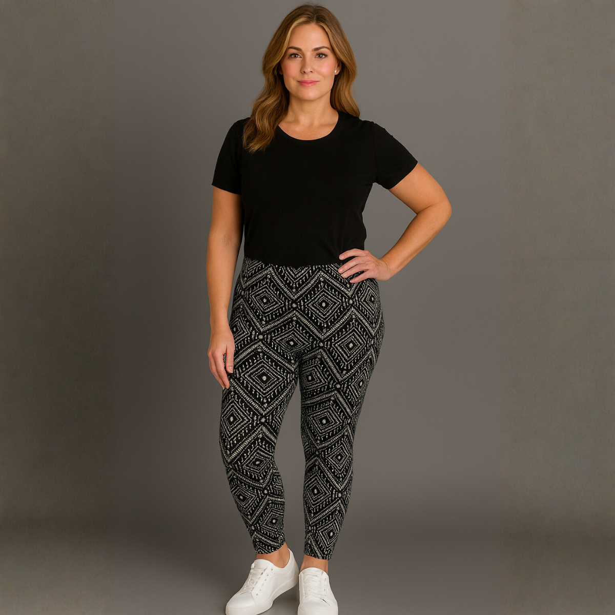 Black Tile Print High Waist Leggings