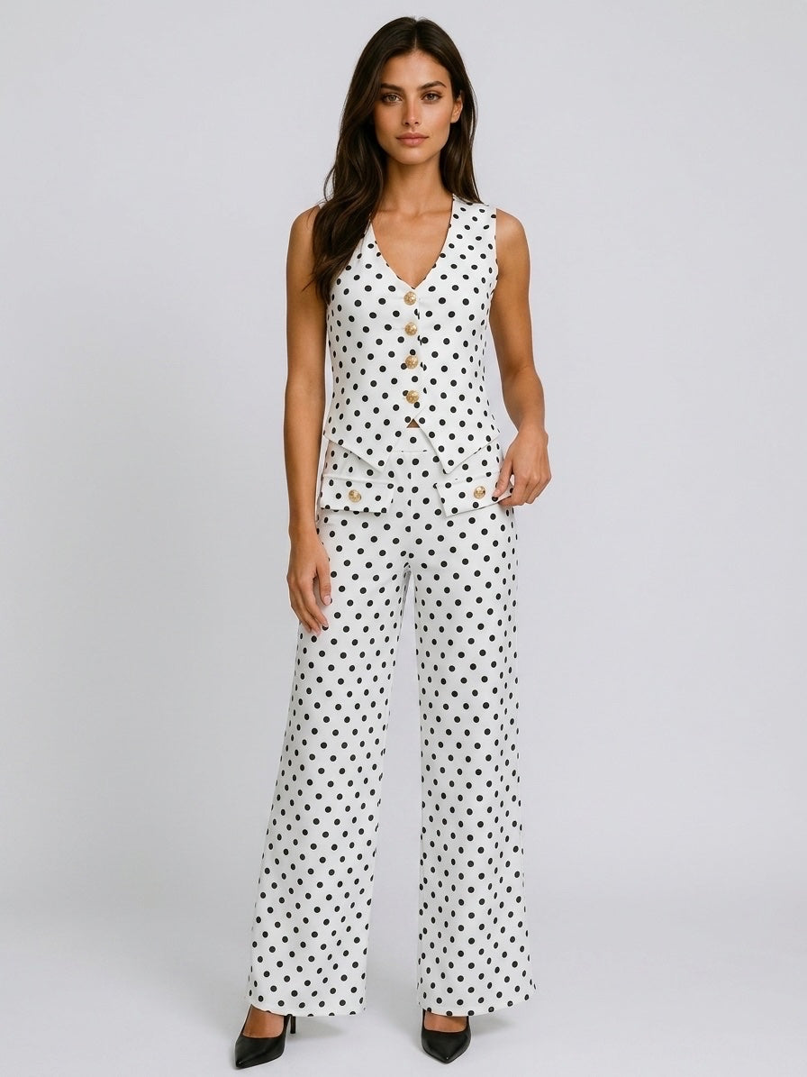 Polka Dot Waistcoat and Wide-Leg Trouser Co-ord