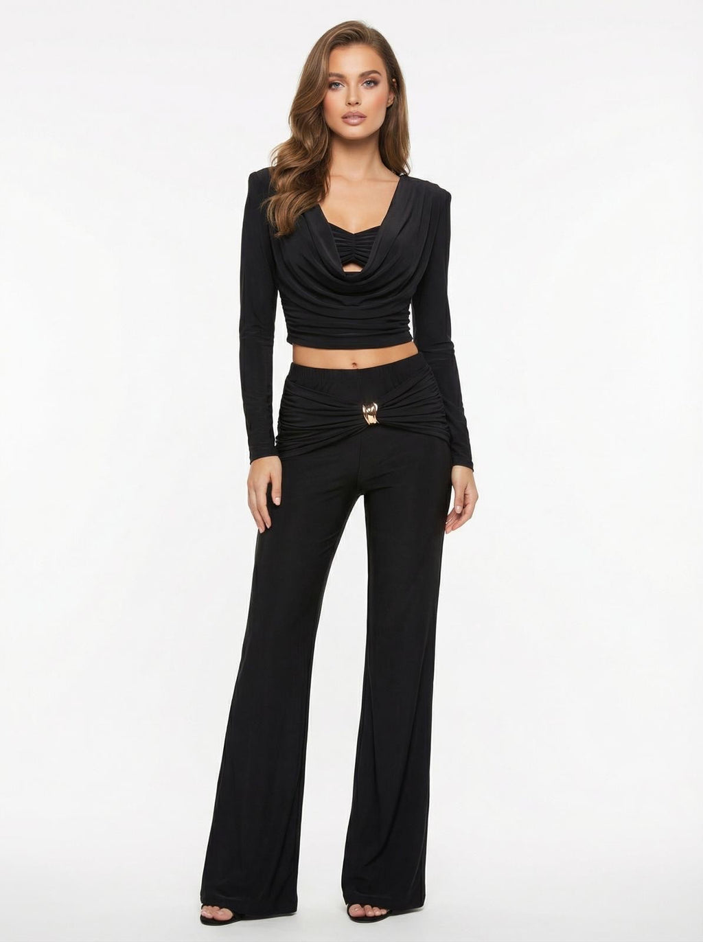Cowl Neck Crop Top and Flared Trouser Co-ord