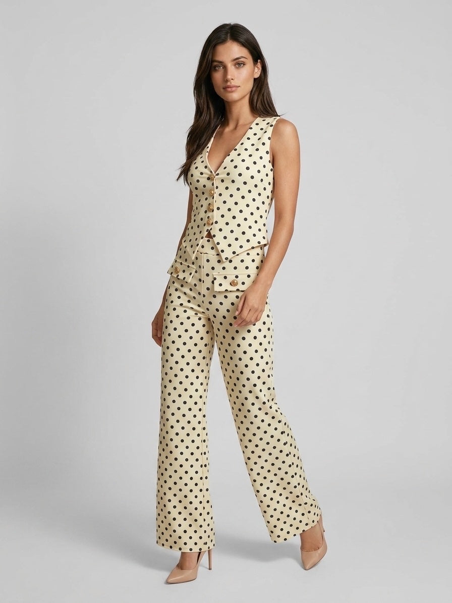 Polka Dot Waistcoat and Wide-Leg Trouser Co-ord