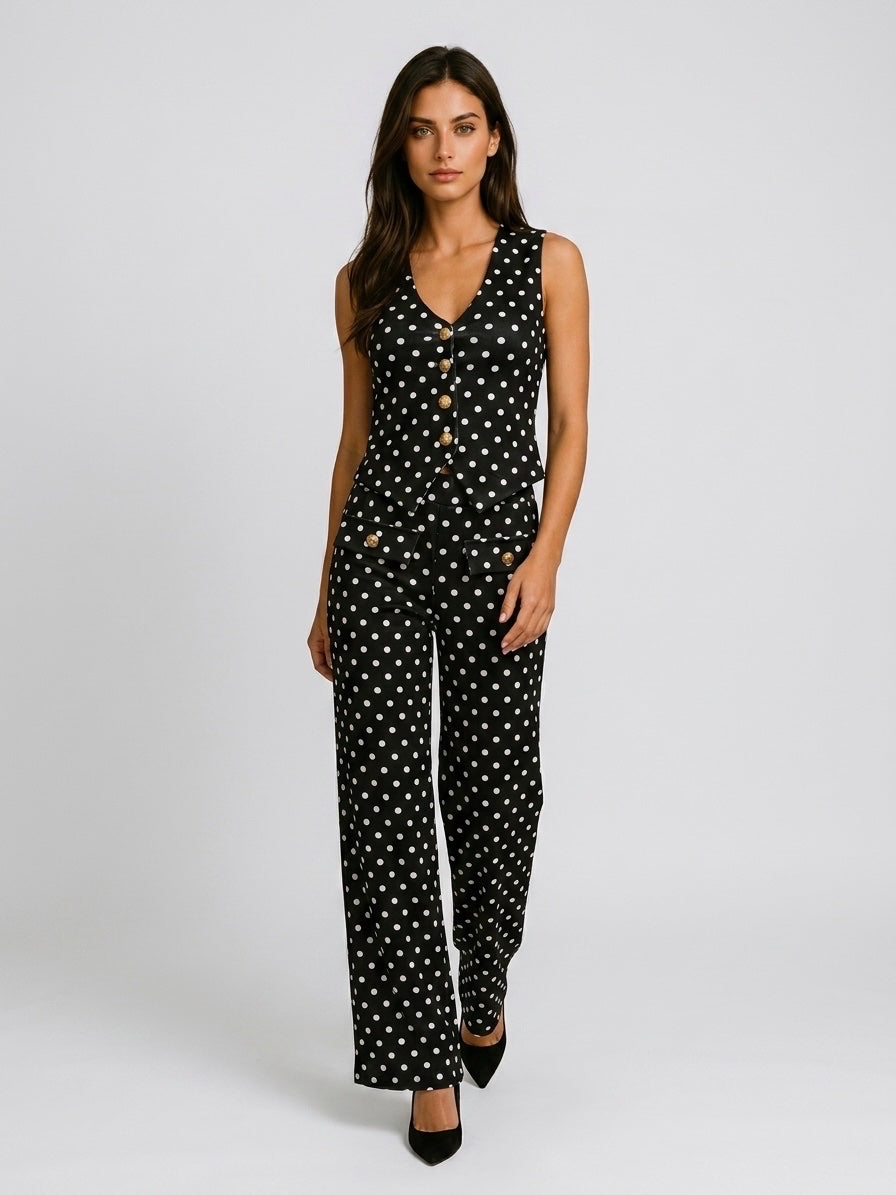 Polka Dot Waistcoat and Wide-Leg Trouser Co-ord
