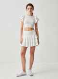 Ribbed Ruffle-Sleeve Crop Top and Tiered Mini Skirt Co-ord