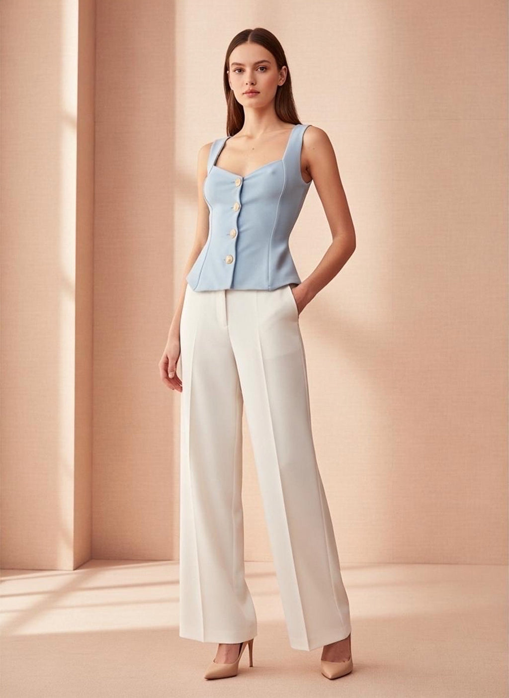 Structured Peplum Button Top