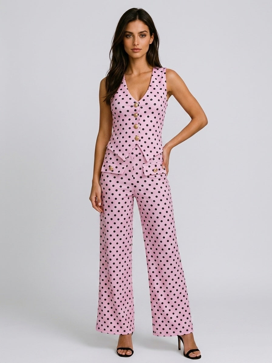 Polka Dot Waistcoat and Wide-Leg Trouser Co-ord