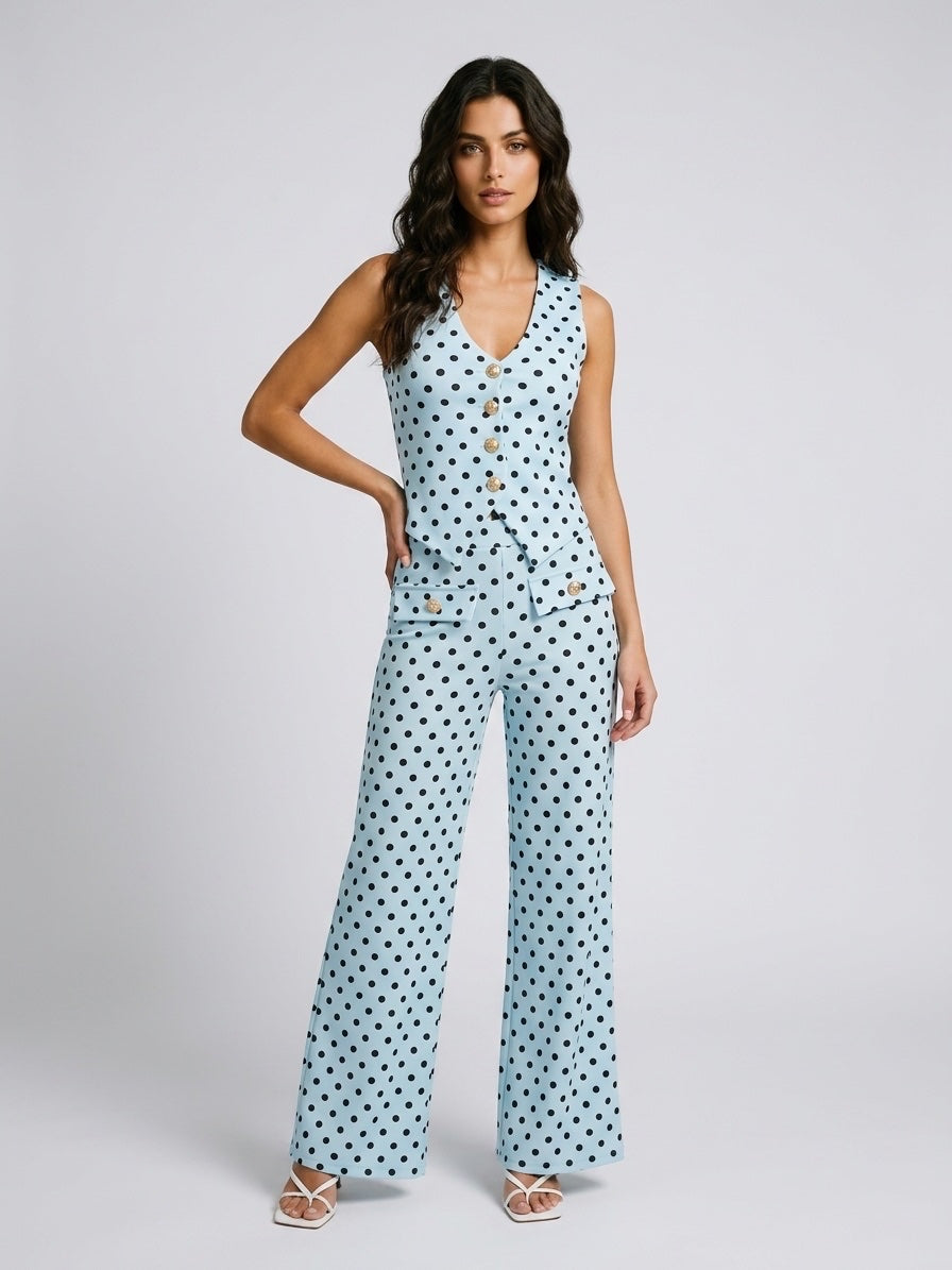 Polka Dot Waistcoat and Wide-Leg Trouser Co-ord