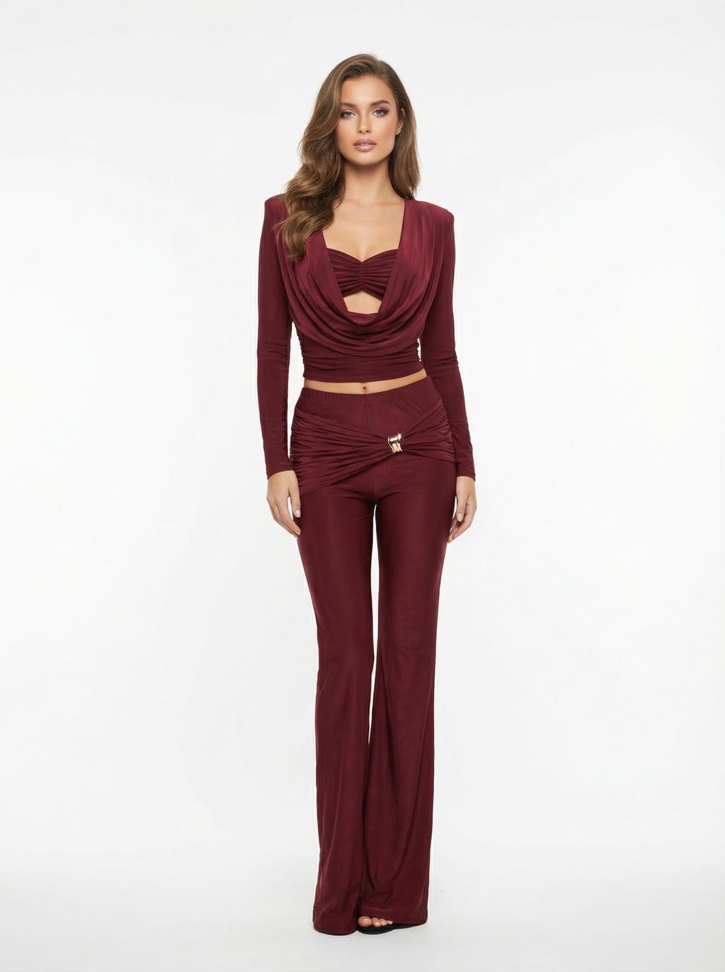 Cowl Neck Crop Top and Flared Trouser Co-ord