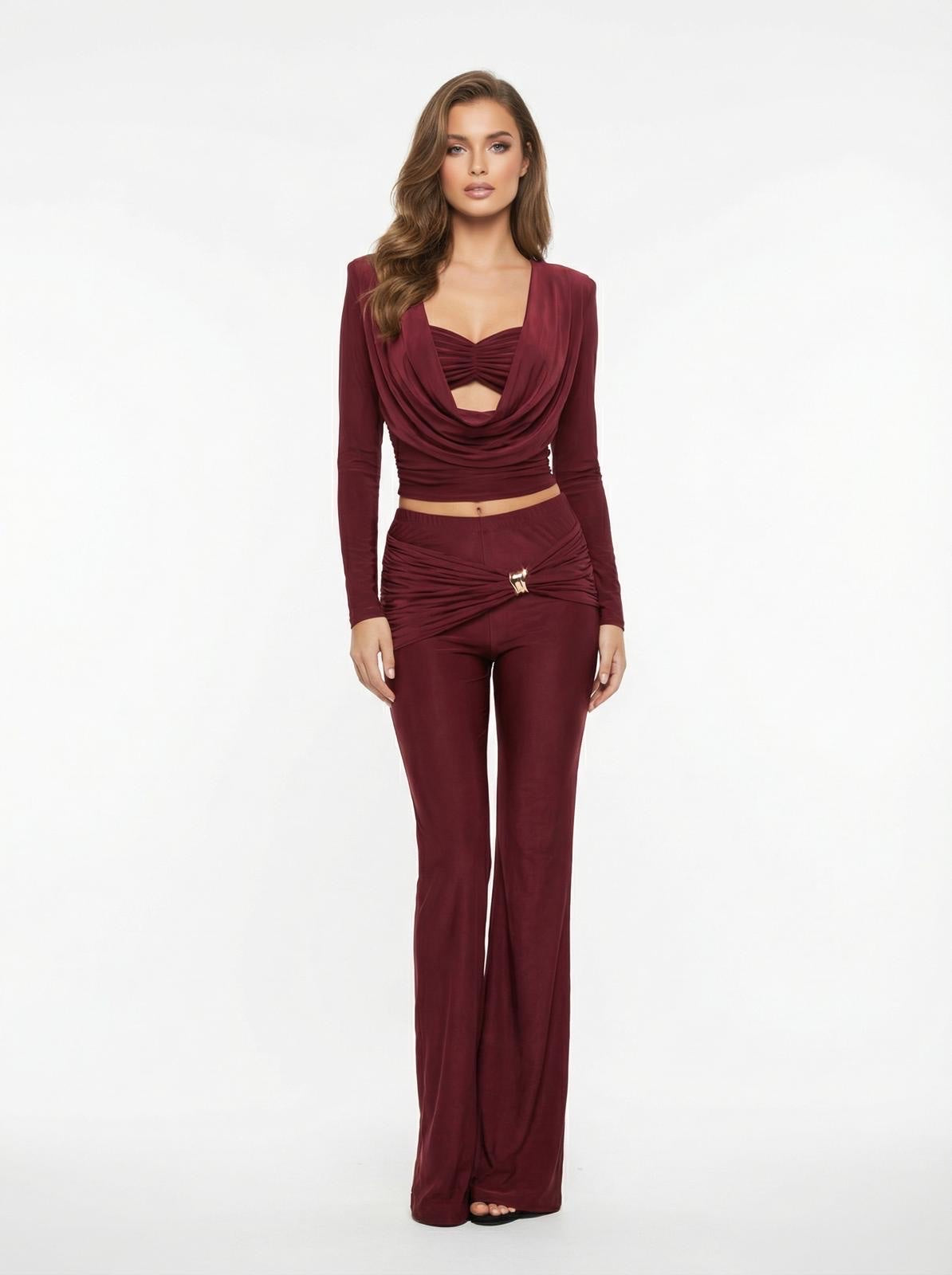 Cowl Neck Crop Top and Flared Trouser Co-ord