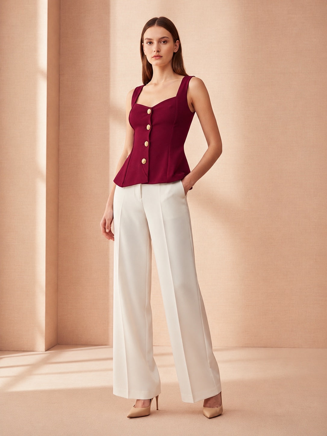 Structured Peplum Button Top