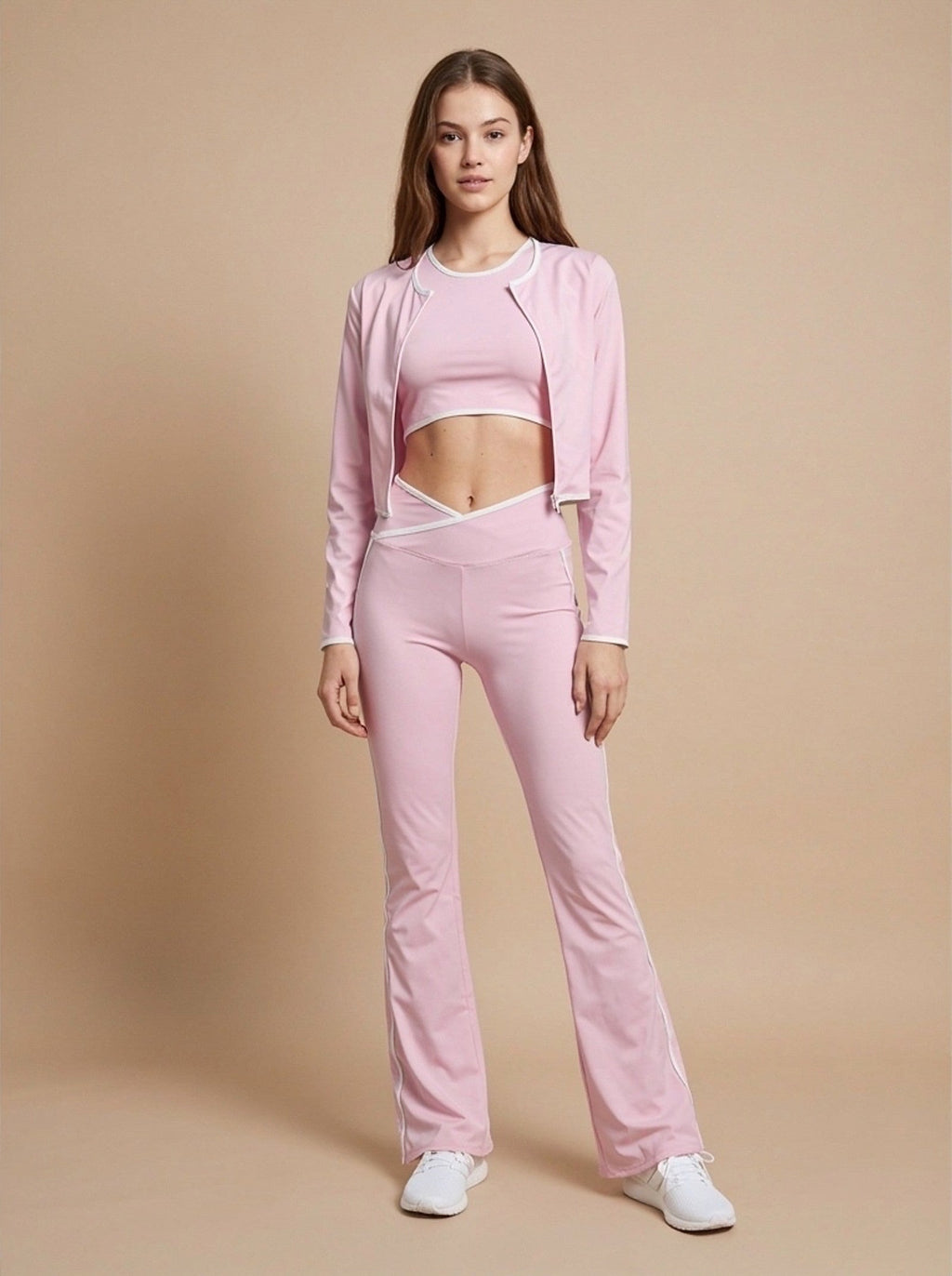3-Piece Contrast Trim Activewear Set