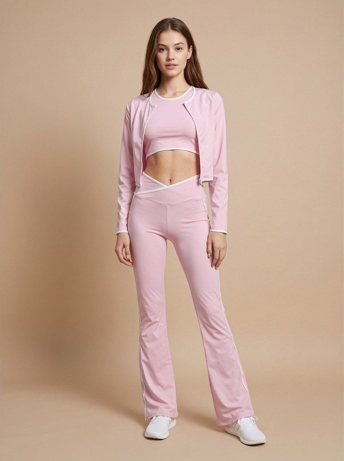 3-Piece Contrast Trim Activewear Set