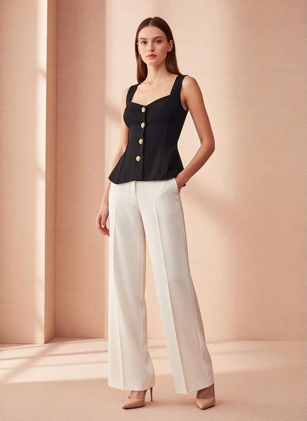 Structured Peplum Button Top