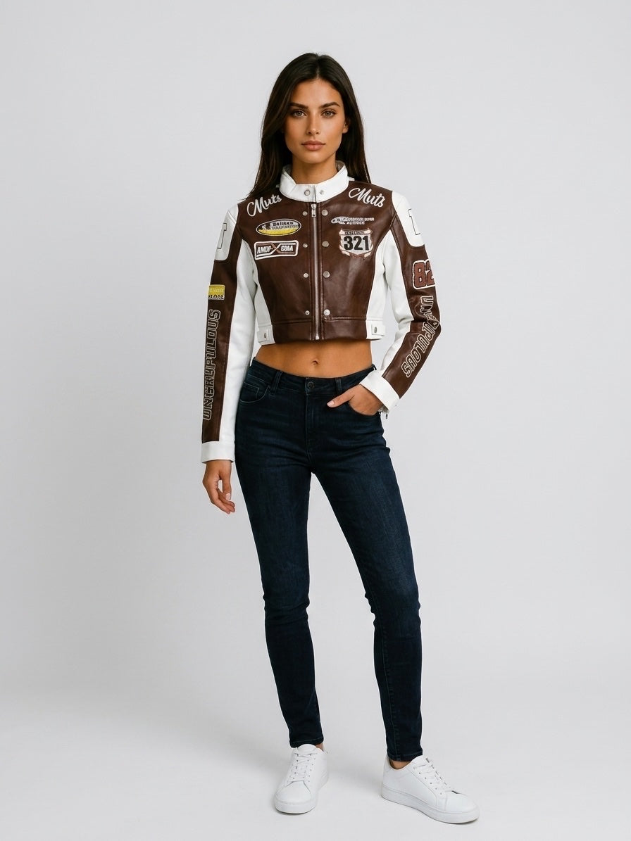 Racing Patch Cropped Statement Jacket