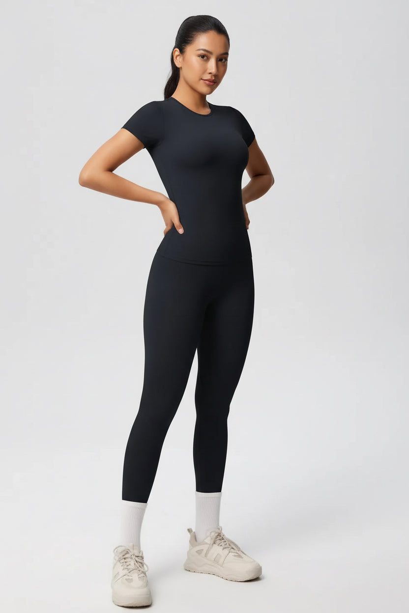 Women’s High-Waisted Yoga Set – Stretch T-Shirt & Leggings