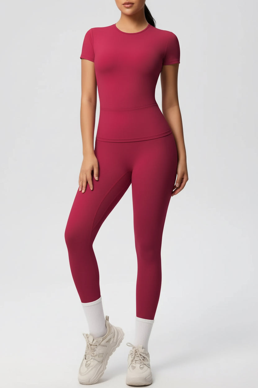 Women’s High-Waisted Yoga Set – Stretch T-Shirt & Leggings