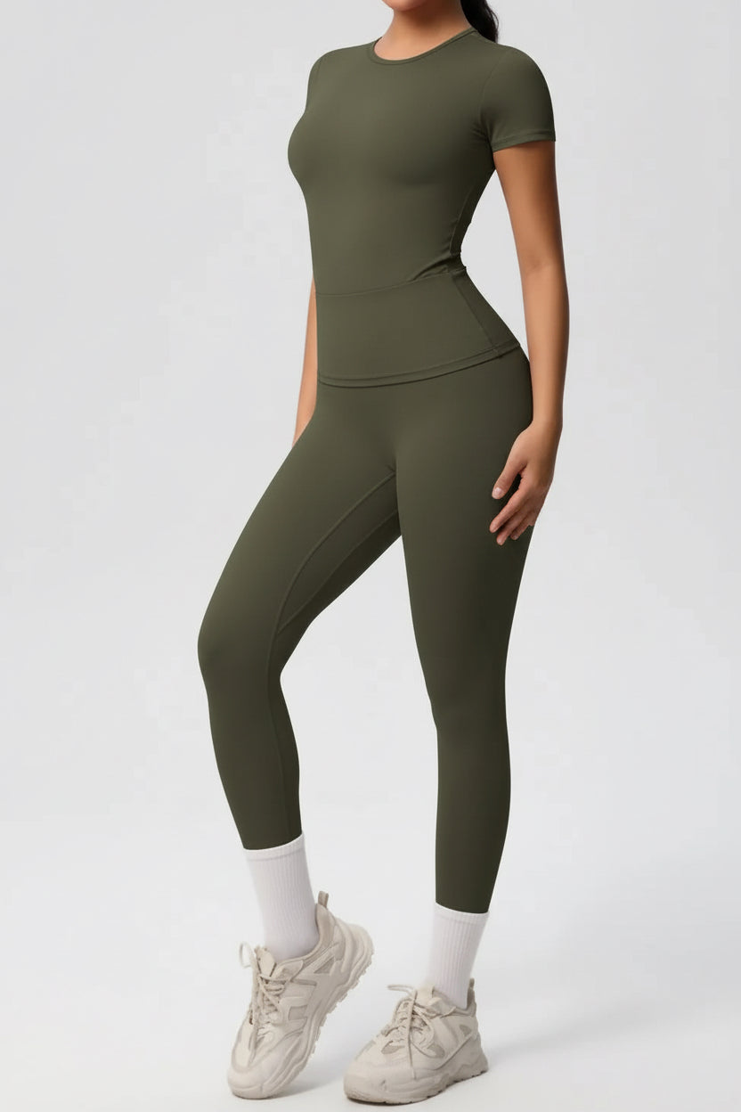 Women’s High-Waisted Yoga Set – Stretch T-Shirt & Leggings