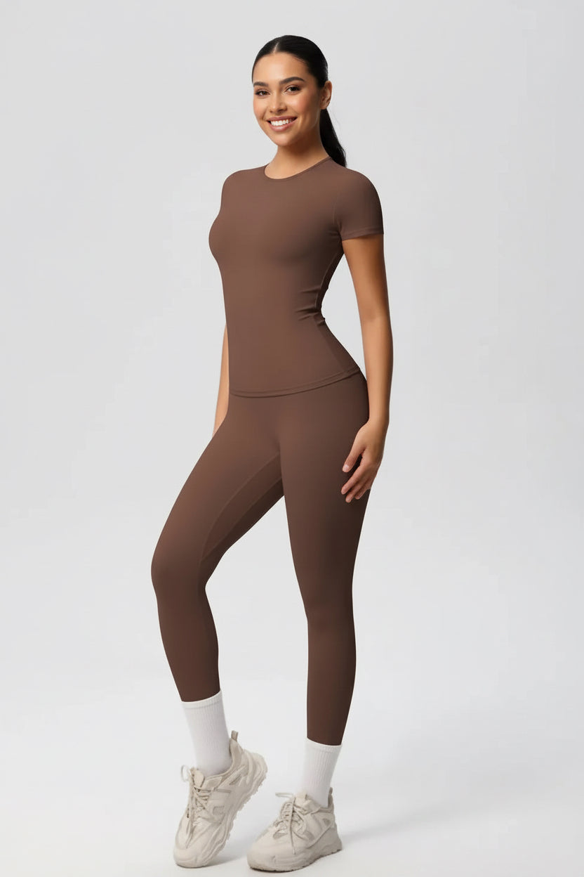 Women’s High-Waisted Yoga Set – Stretch T-Shirt & Leggings