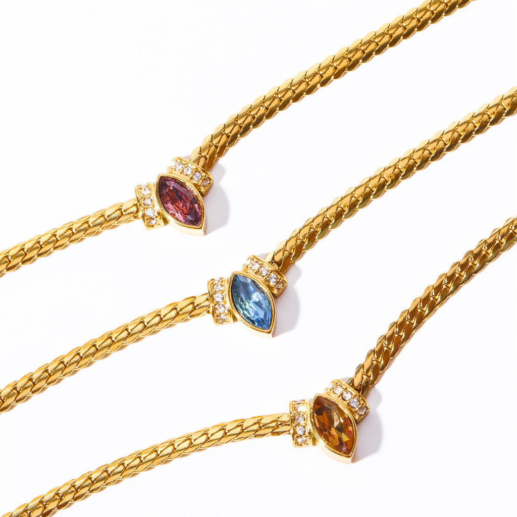 Stainless Steel Horse Eye Zircon Necklace