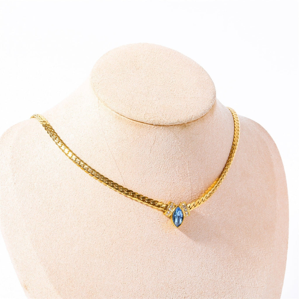 Stainless Steel Horse Eye Zircon Necklace